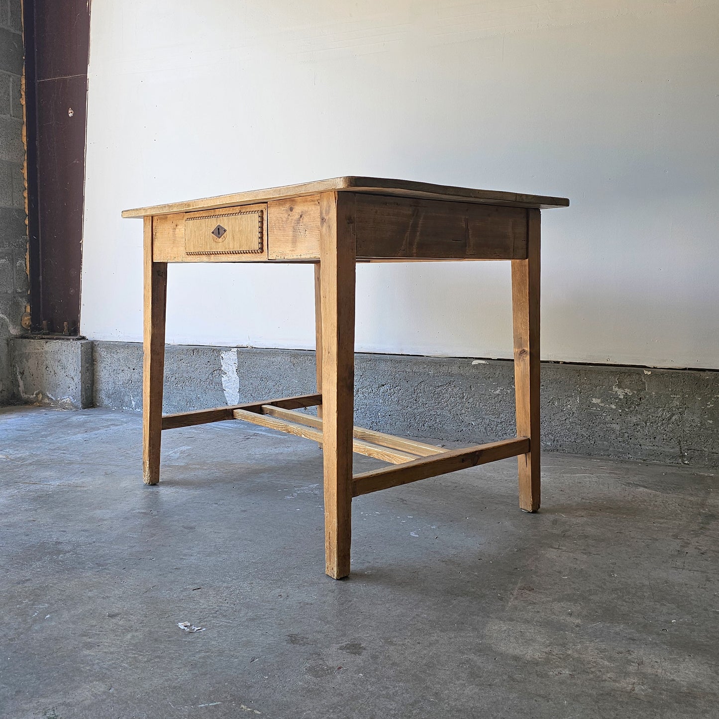 Small Antique pine table with stretcher base