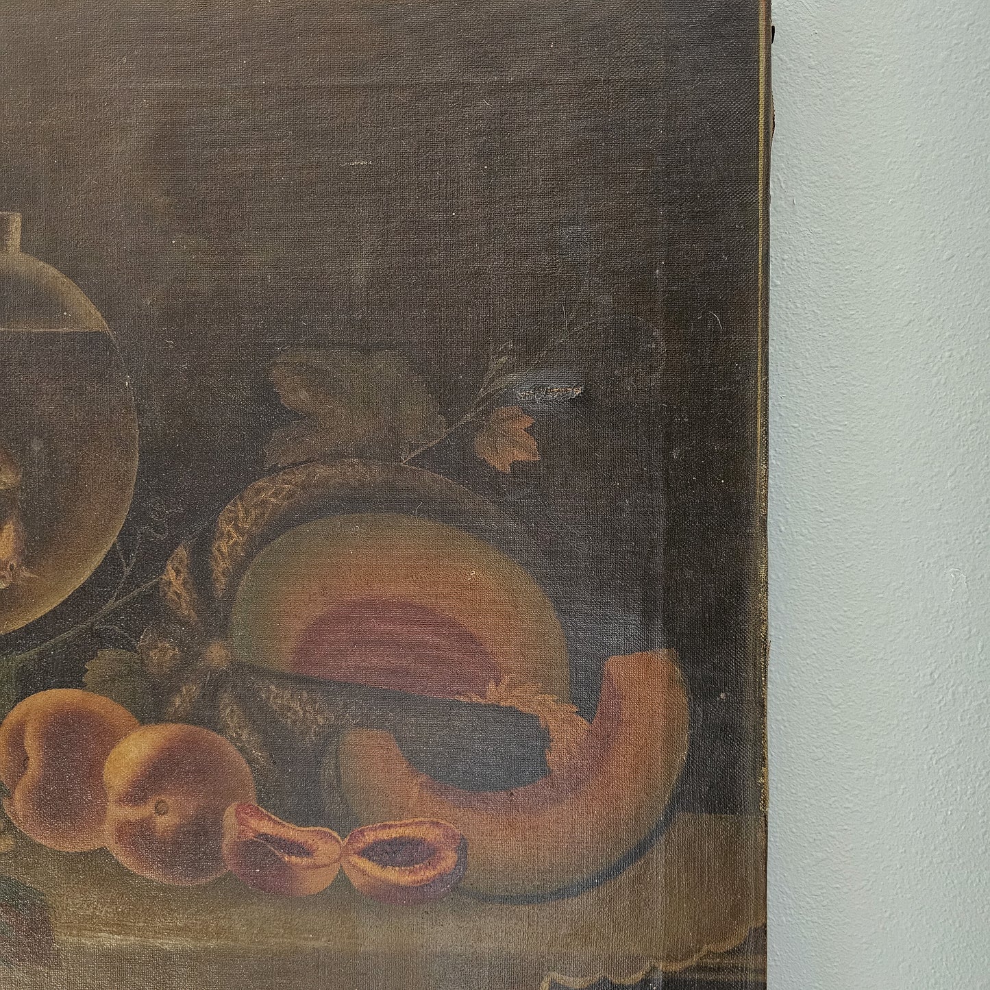Antique Oil Painting – 19th-Century Still Life with Fish Bowl and Fruit