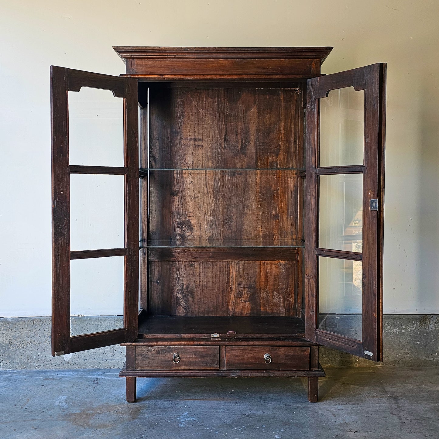 Vintage dark wood curio cabinet