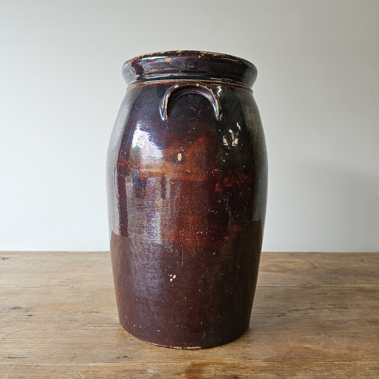 Early American Brown Crock with Handles-Oregon Pottery