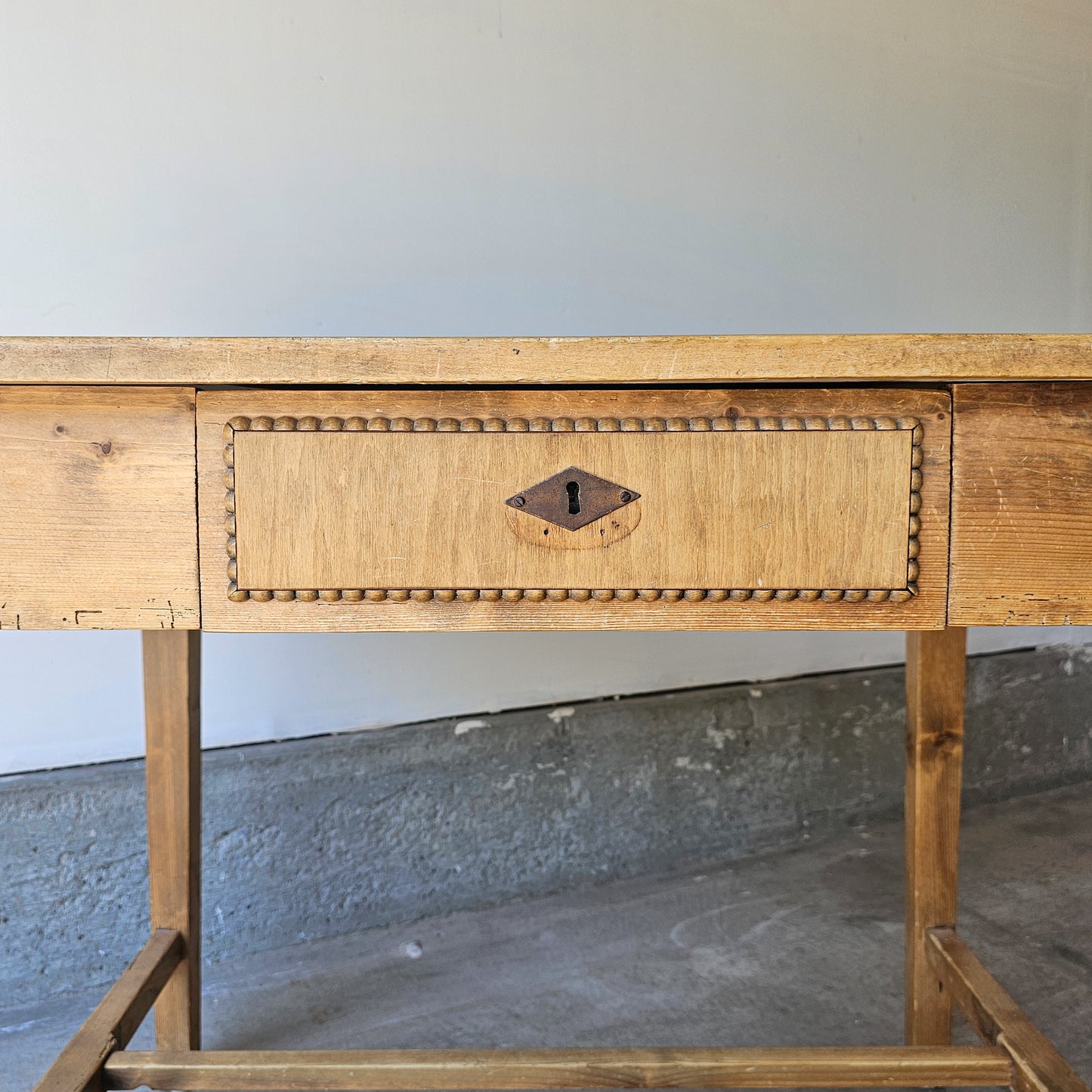 Small Antique pine table with stretcher base