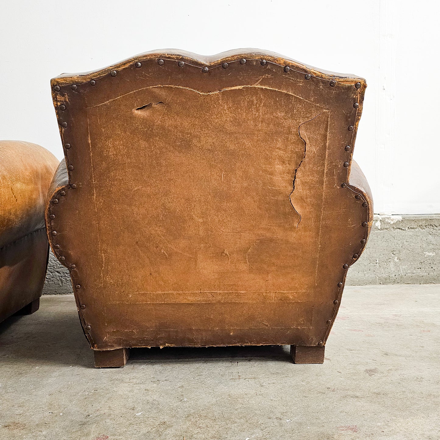 Pair of 1920's French Leather Mustache Club Chairs