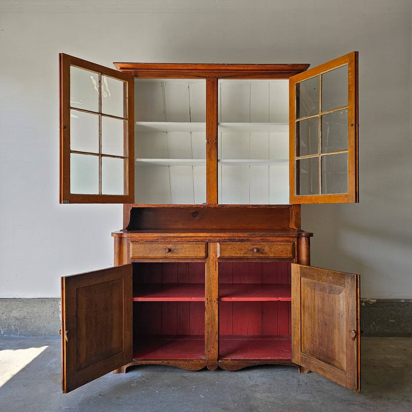 Antique American Pine Hutch with glass doors