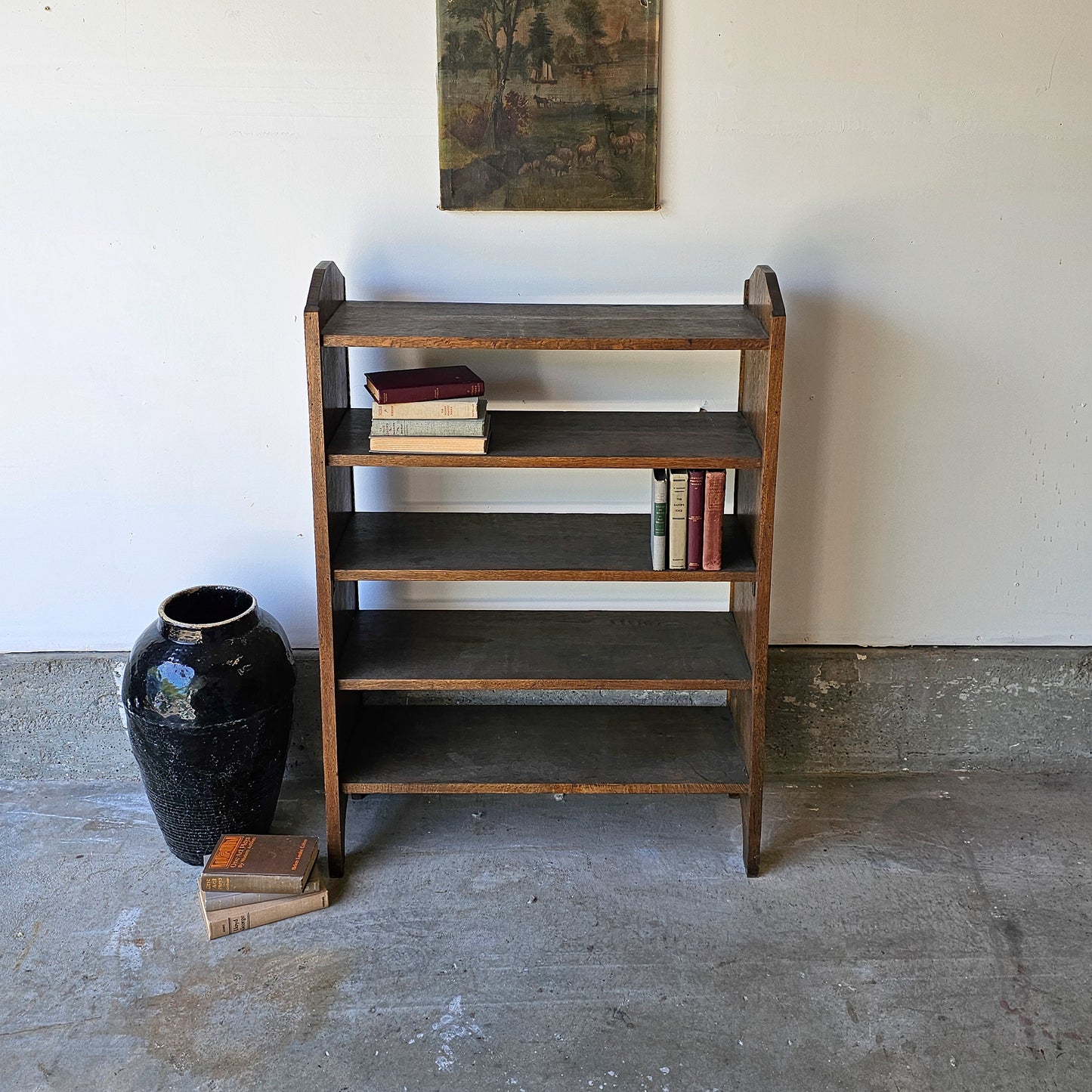 Antique Arts & Crafts Oak Bookshelf – 4 Shelves