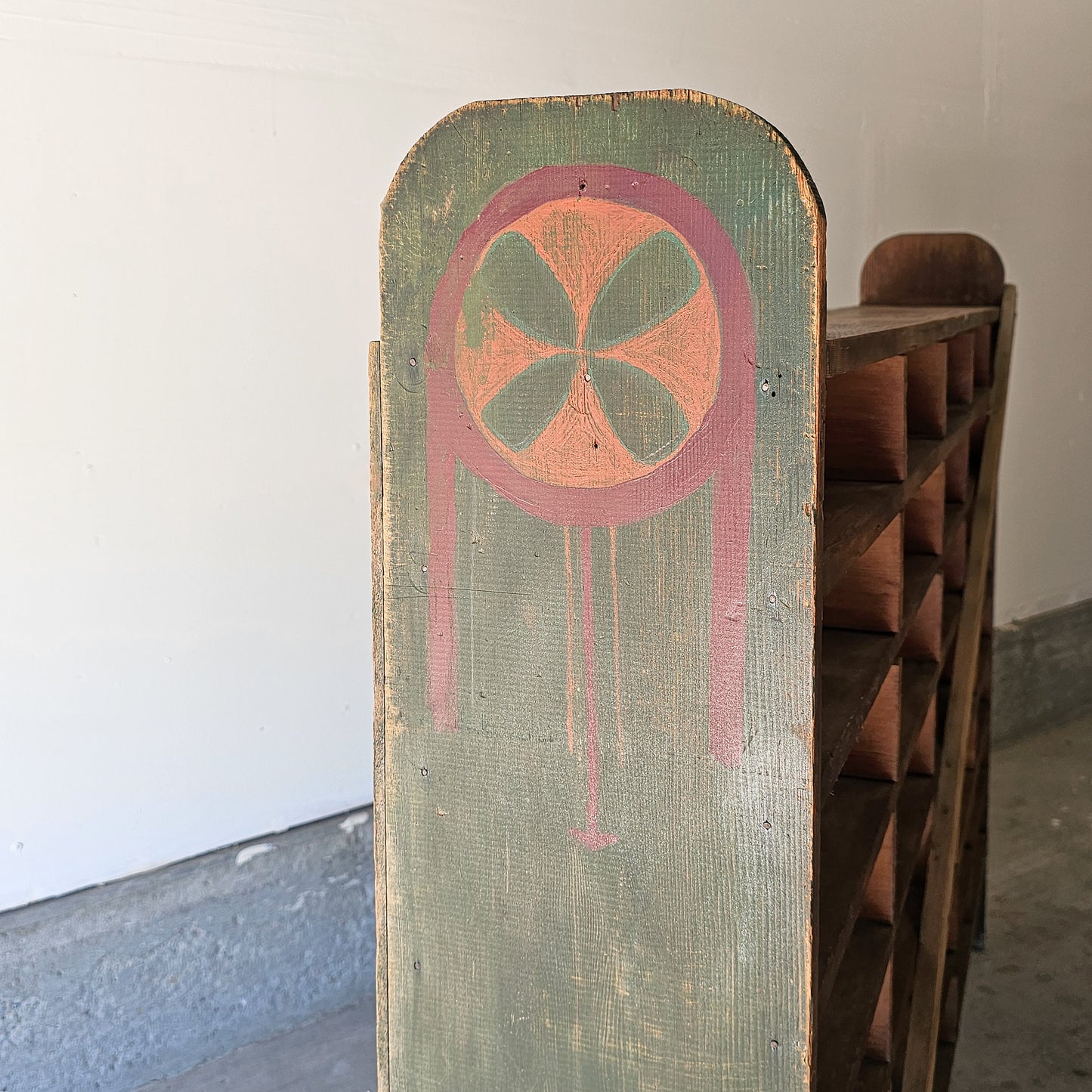 Antique Pine Mail Sorter with Chippy Green Paint