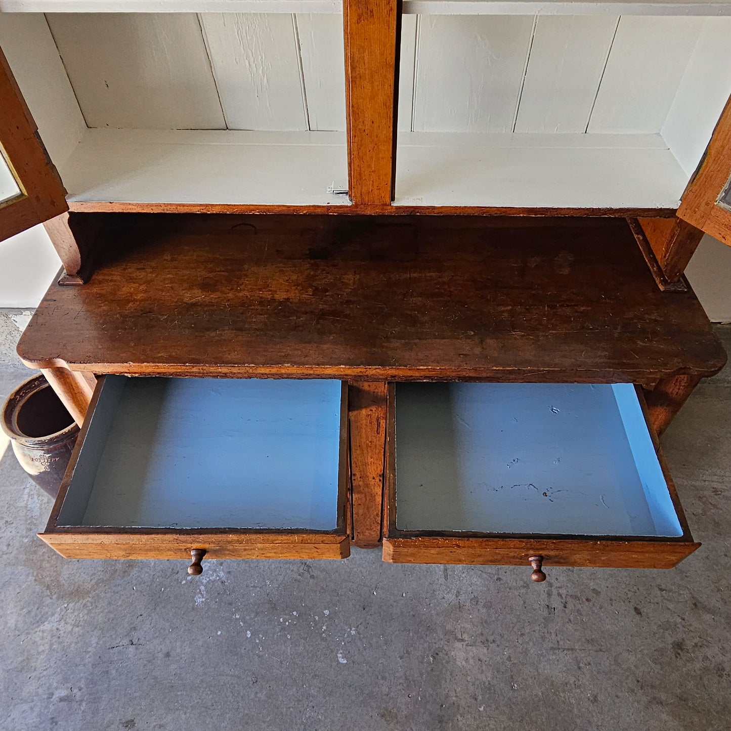 Antique American Pine Hutch with glass doors