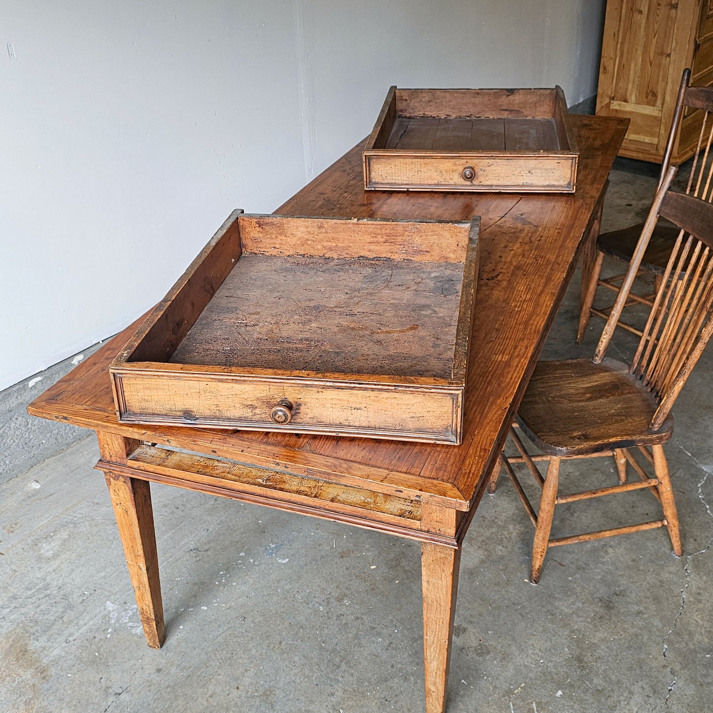 Antique French Farmhouse Table with Drawers