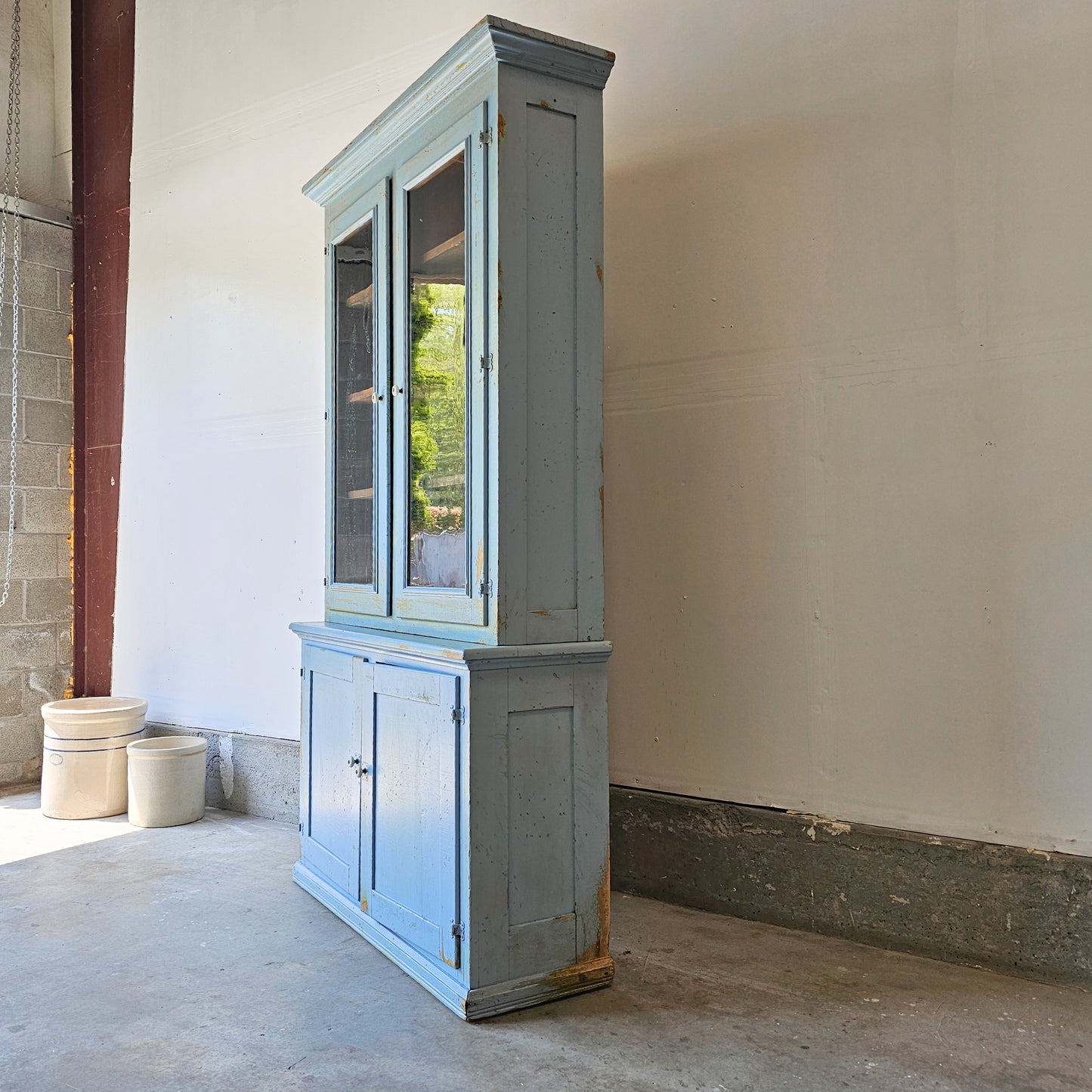Antique painted blue hutch