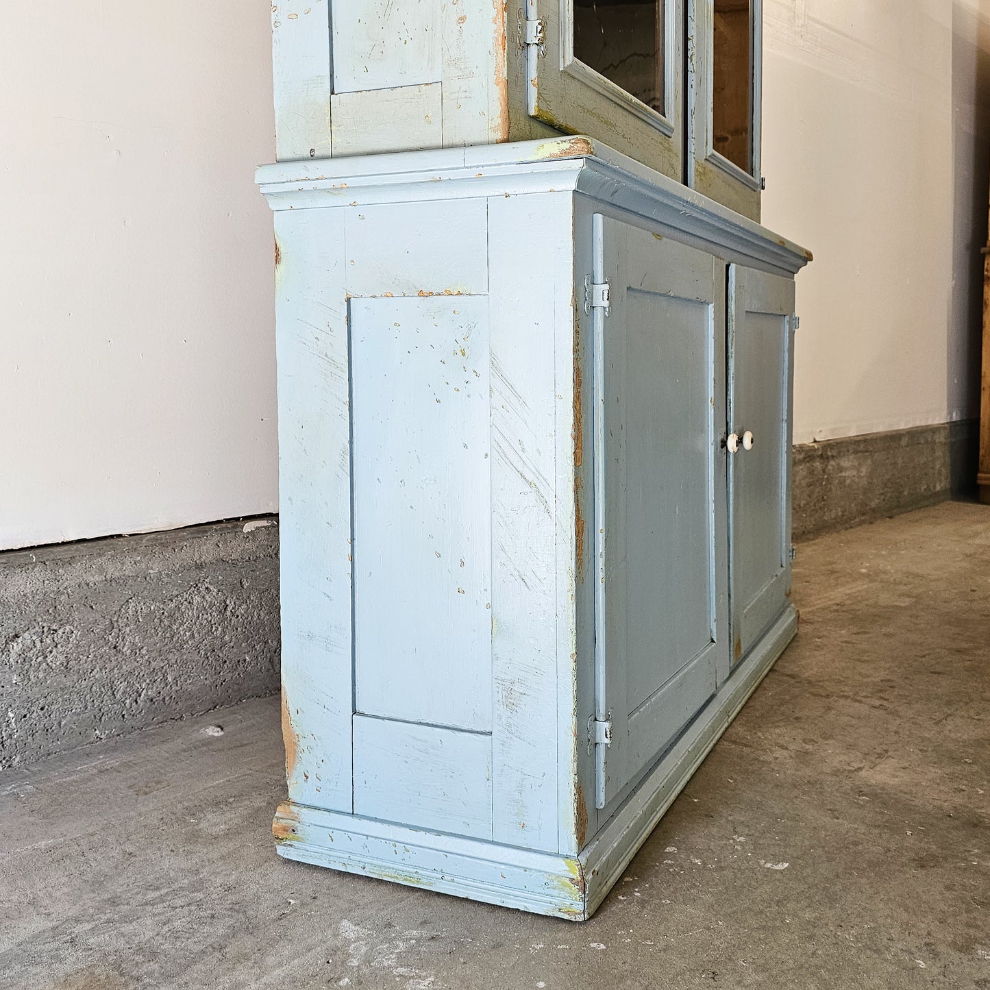 Antique painted blue hutch