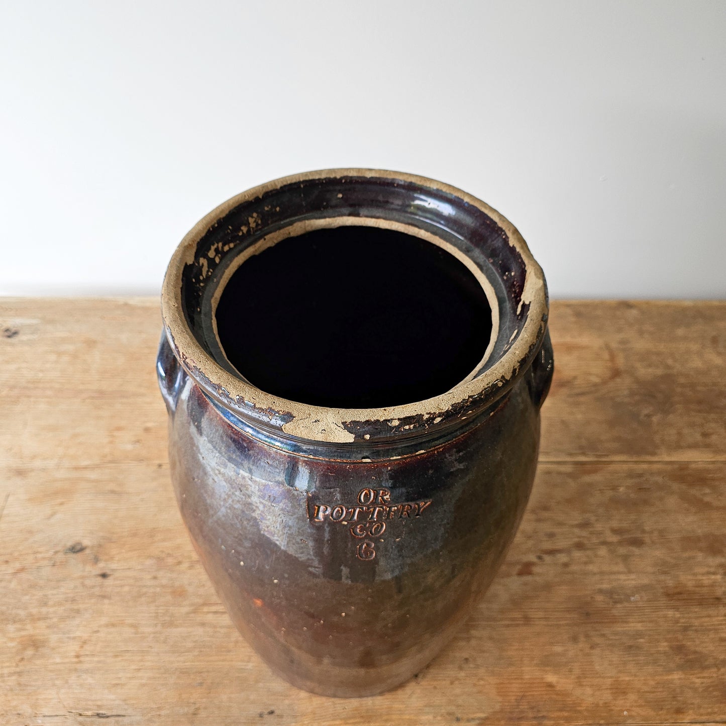 Early American Brown Crock with Handles-Oregon Pottery
