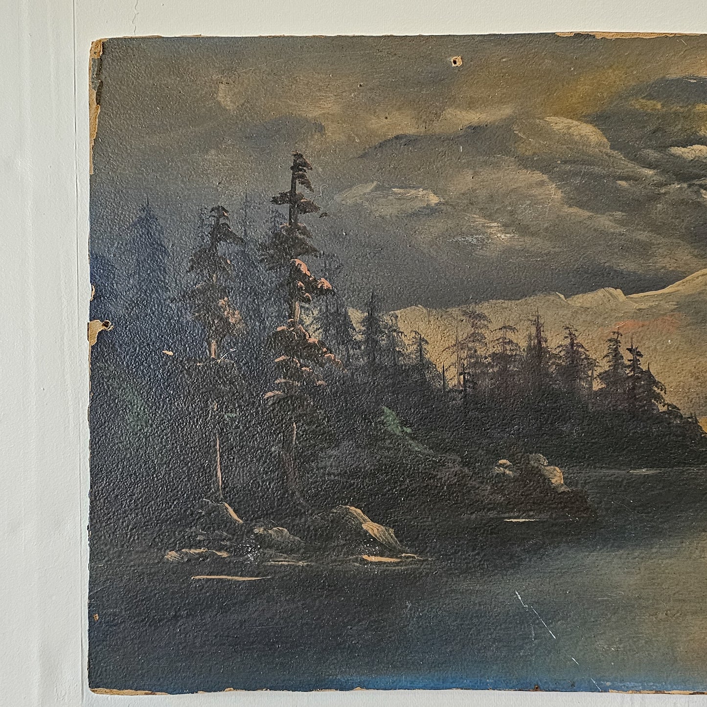 Antique moody landscape oil painting