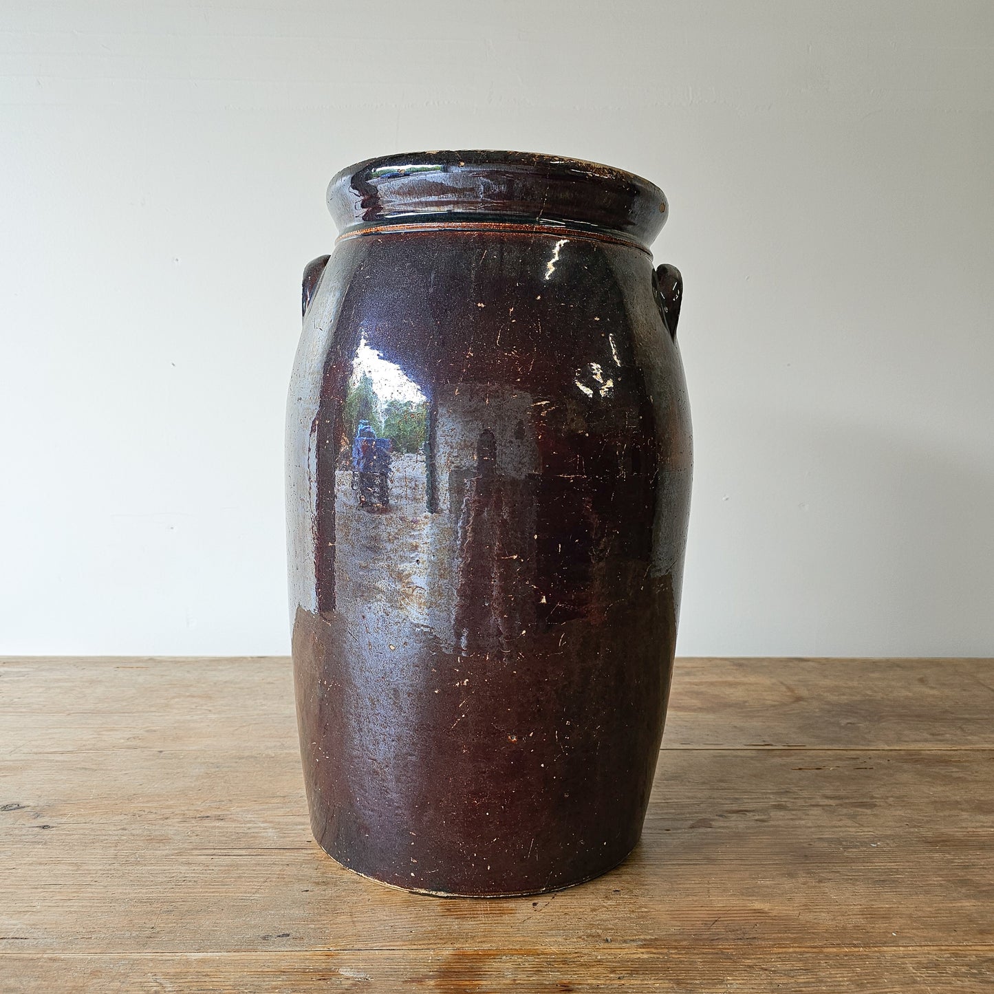 Early American Brown Crock with Handles-Oregon Pottery