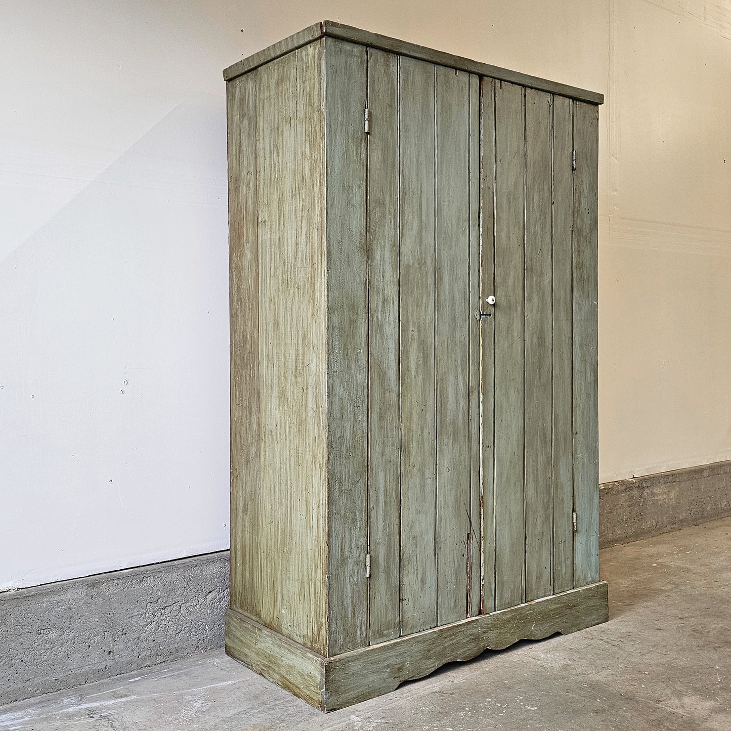 Antique Painted Wardrobe Cabinet with Scalloped Base