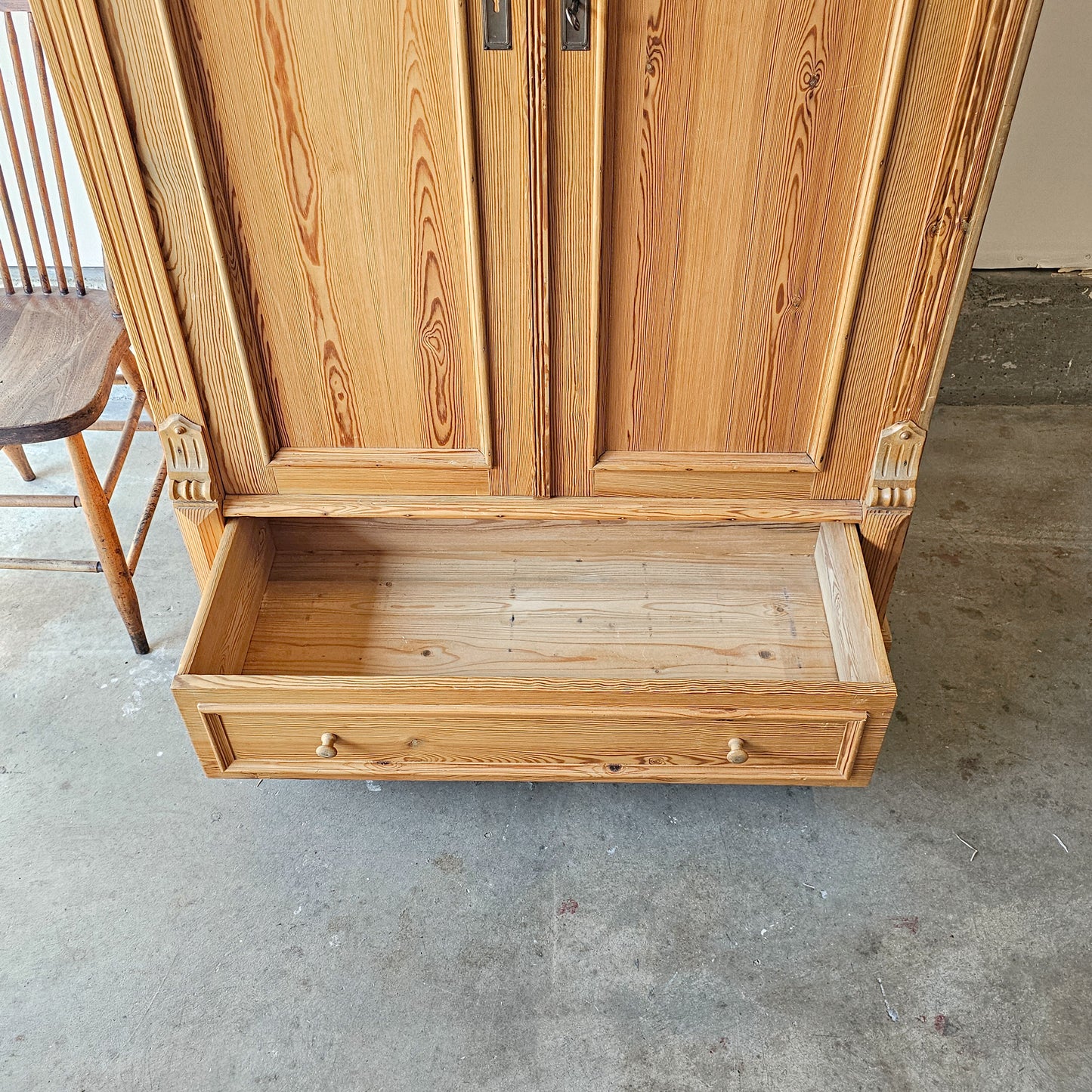 Antique pine armoire wardrobe