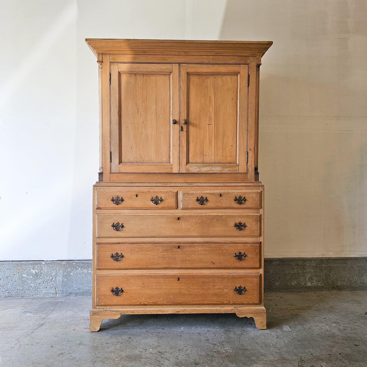 Antique pine linen press cabinet