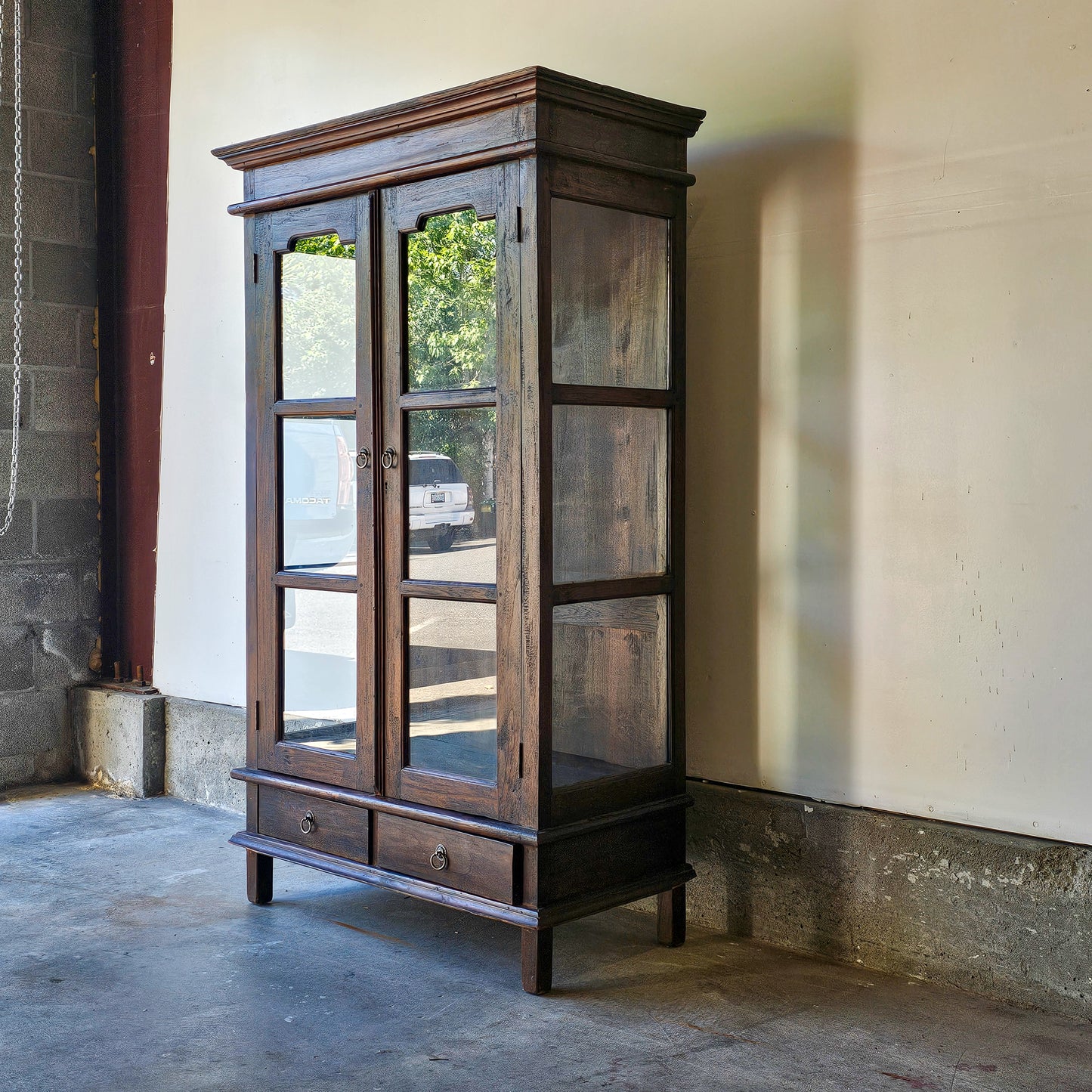 Vintage dark wood curio cabinet