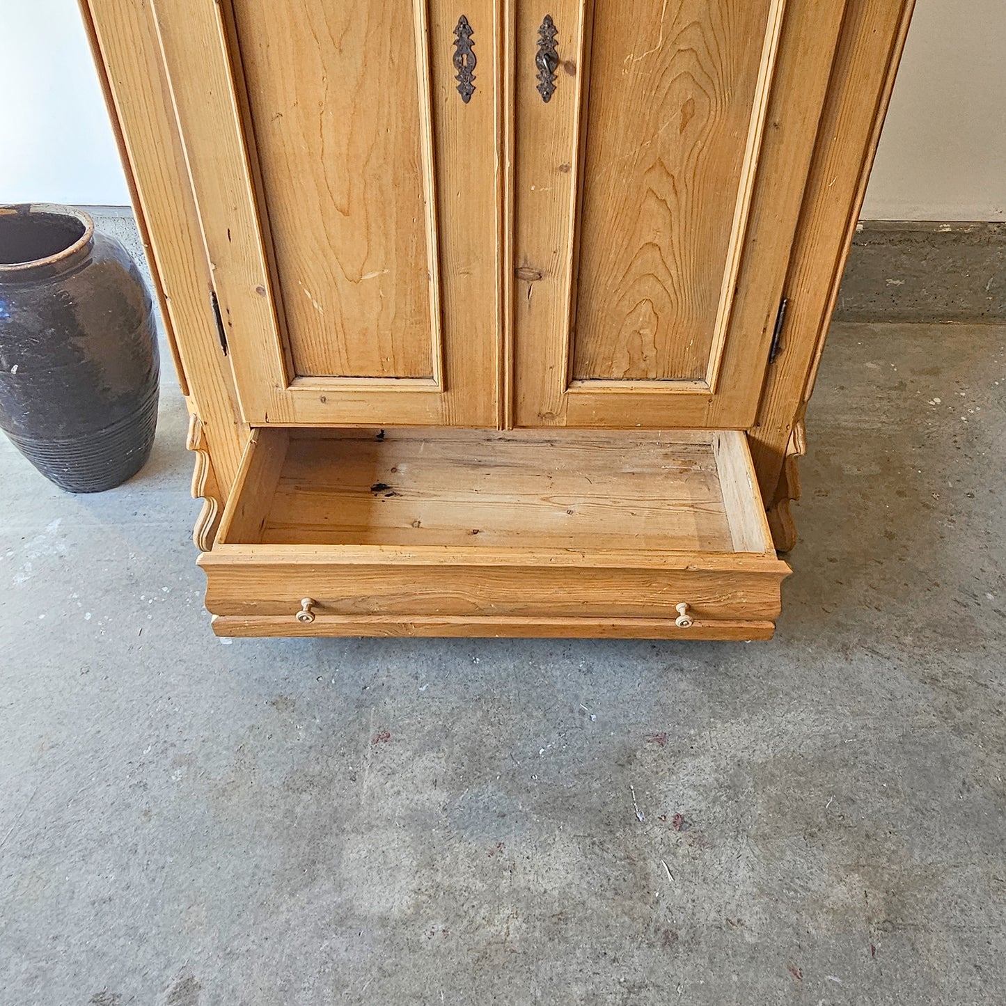 Antique Pine Armoire with Serpentine Legs