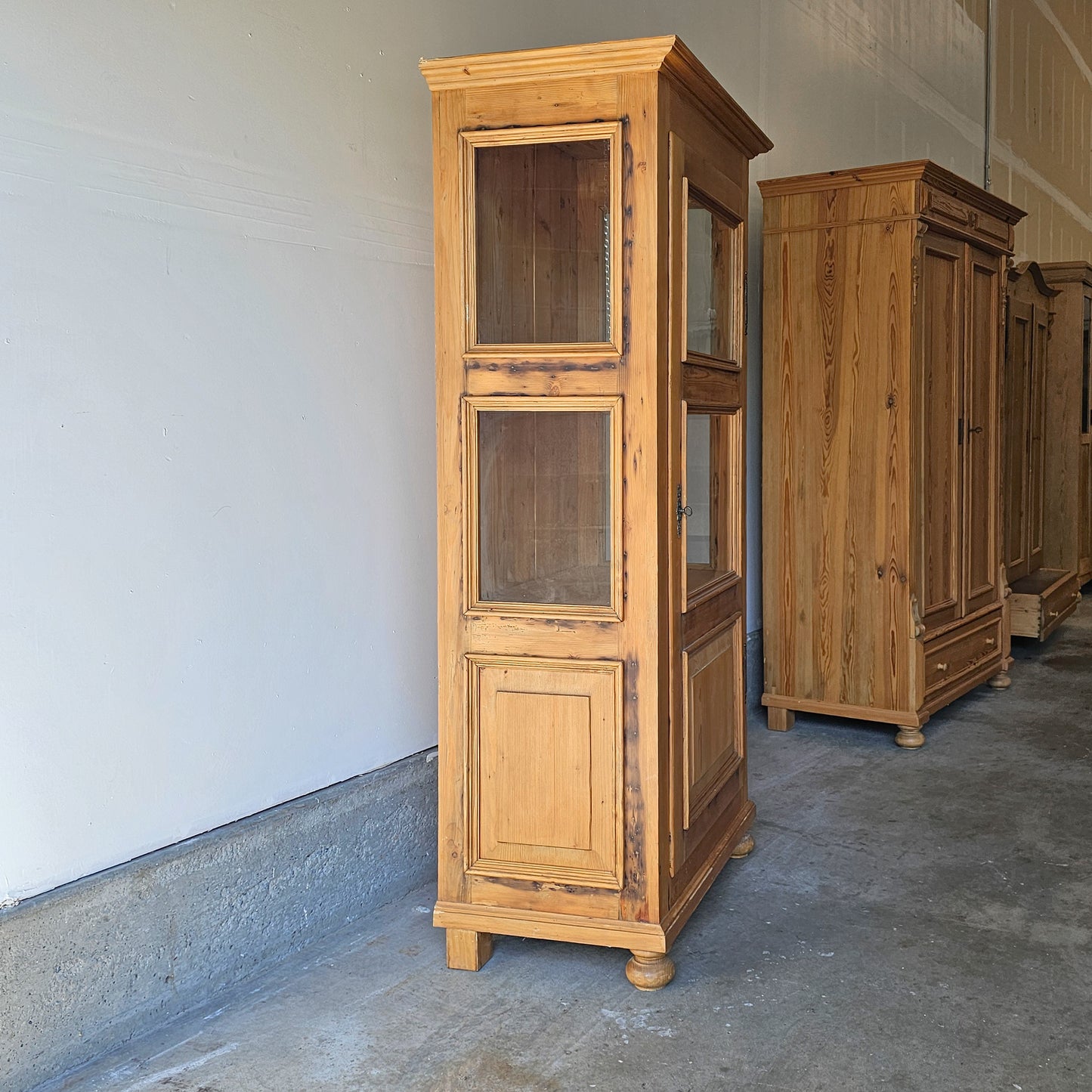 Antique pine curio cabinet