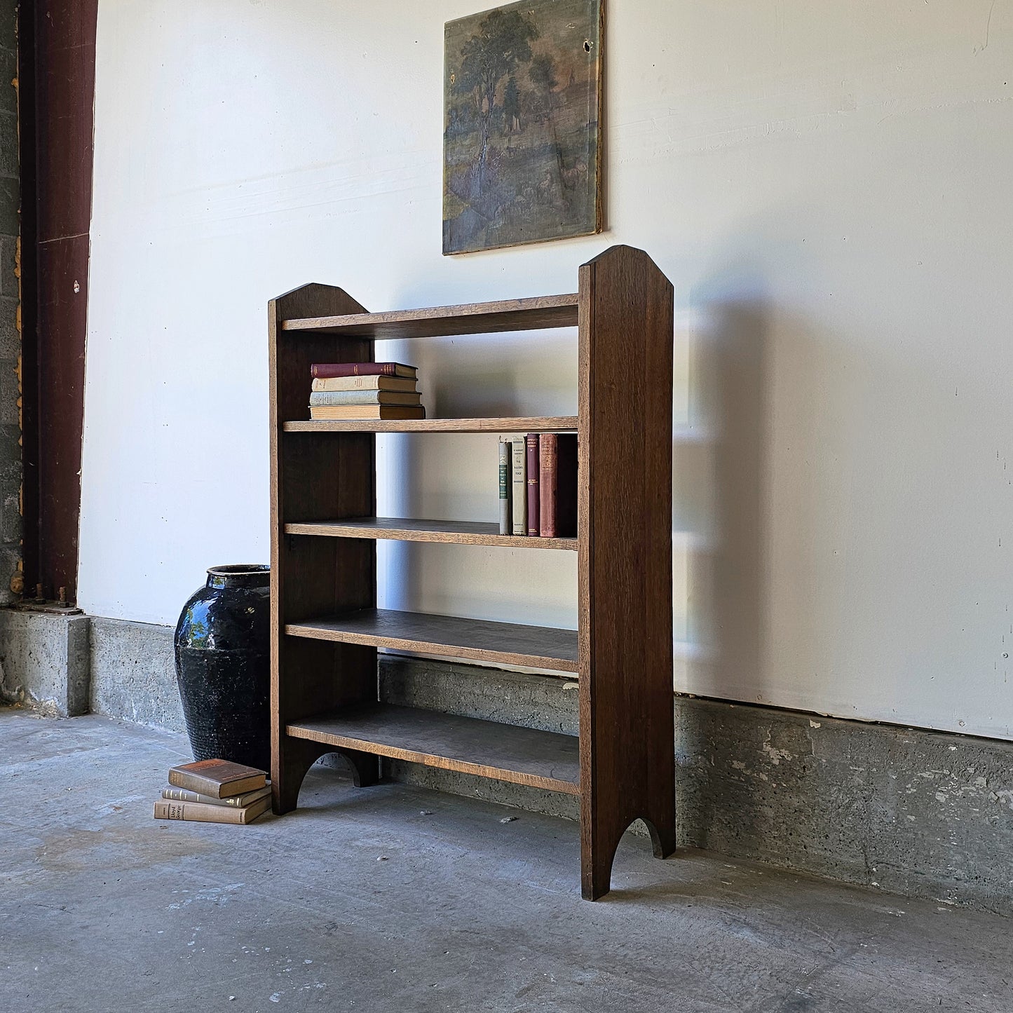 Antique Arts & Crafts Oak Bookshelf – 4 Shelves
