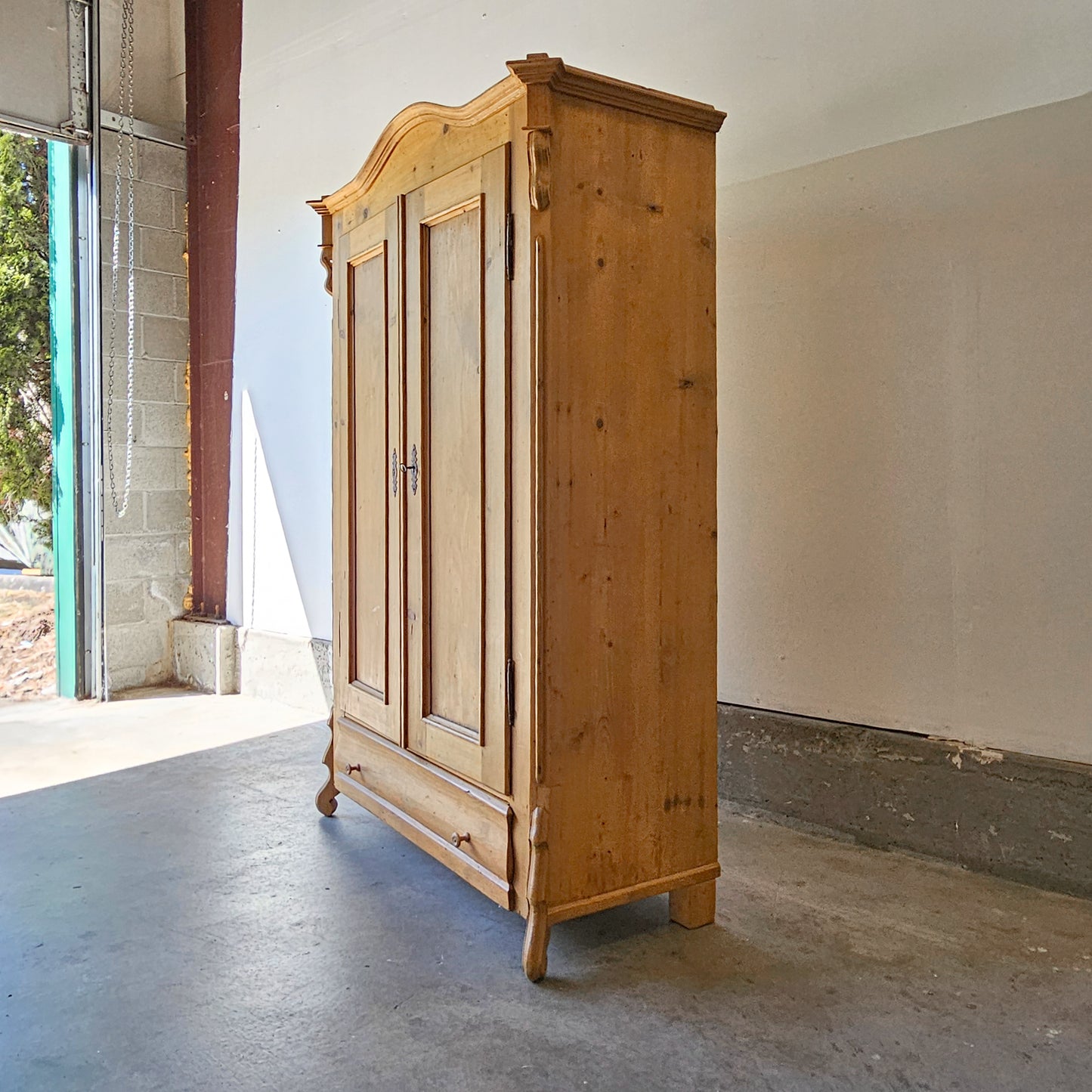 Antique Pine Armoire with Serpentine Legs