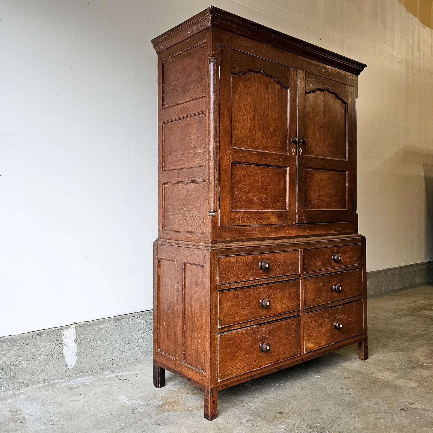 Antique Oak Cupboard Cabinet with Drawers