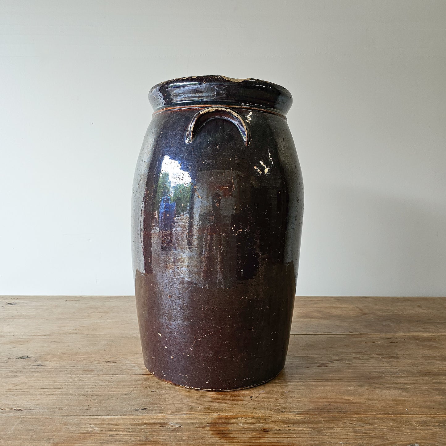 Early American Brown Crock with Handles-Oregon Pottery