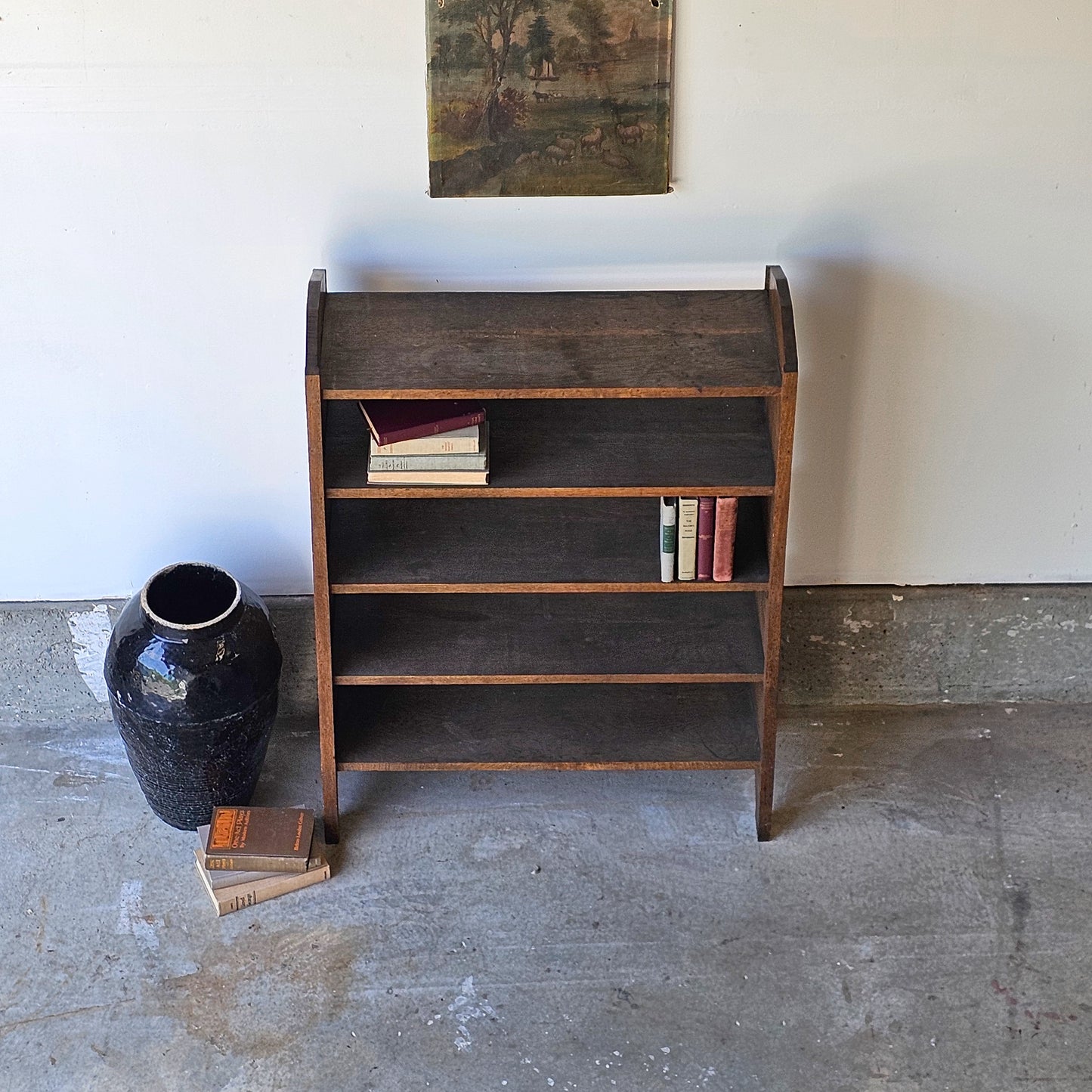 Antique Arts & Crafts Oak Bookshelf – 4 Shelves