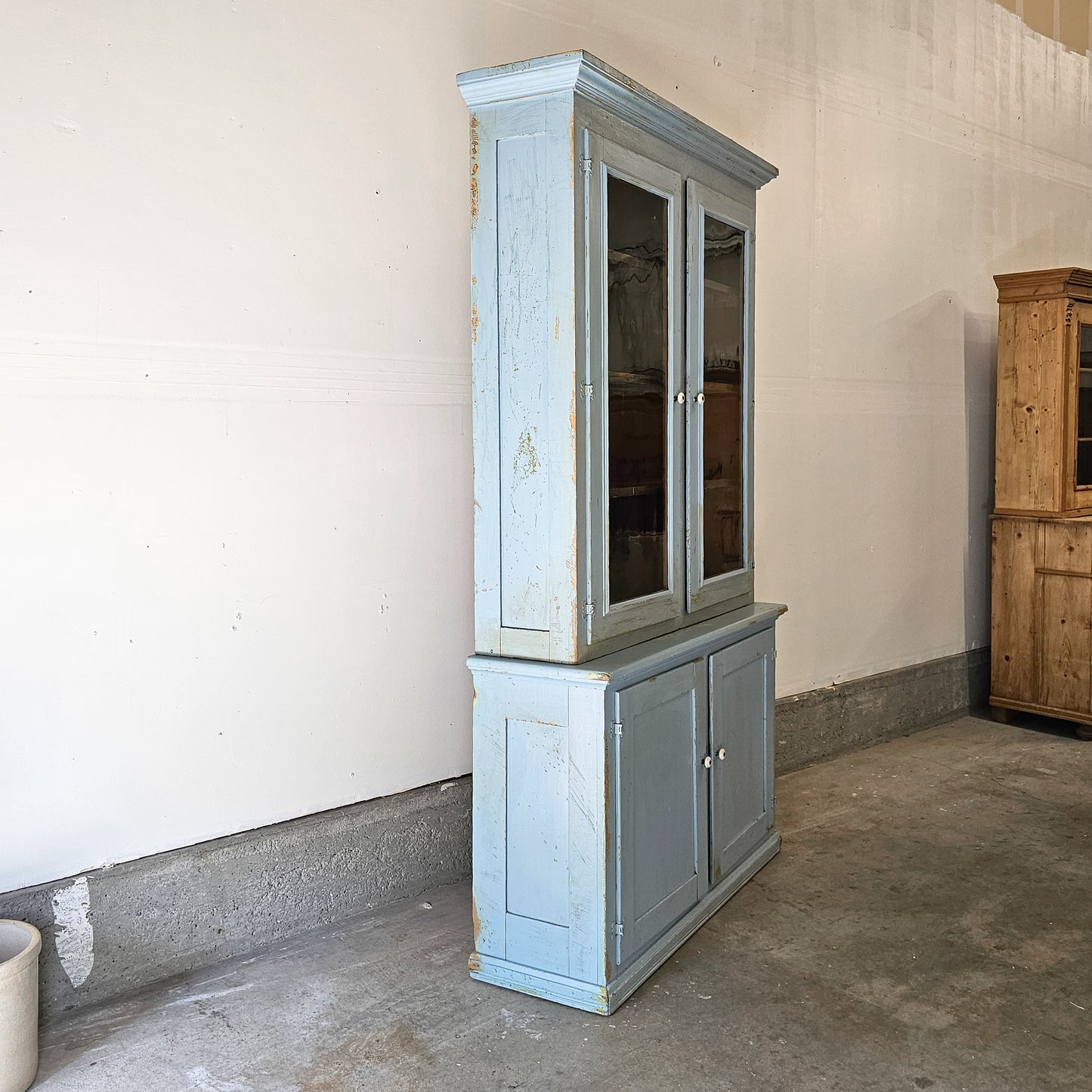 Antique painted blue hutch
