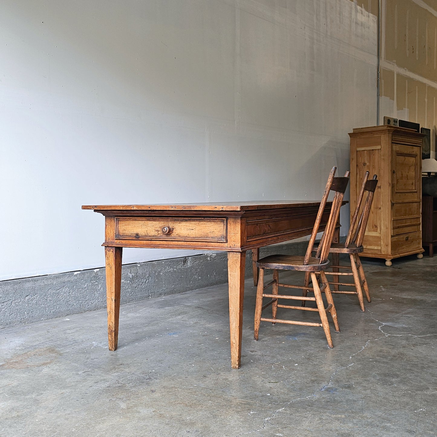 Antique French Farmhouse Table with Drawers