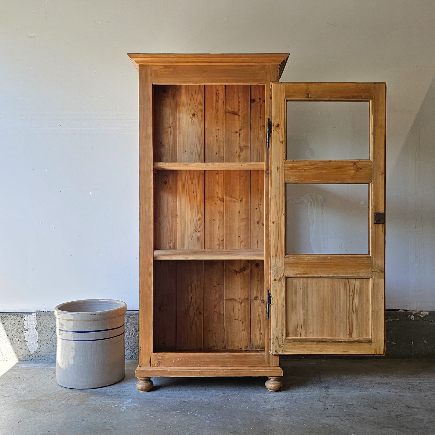 Antique pine curio cabinet