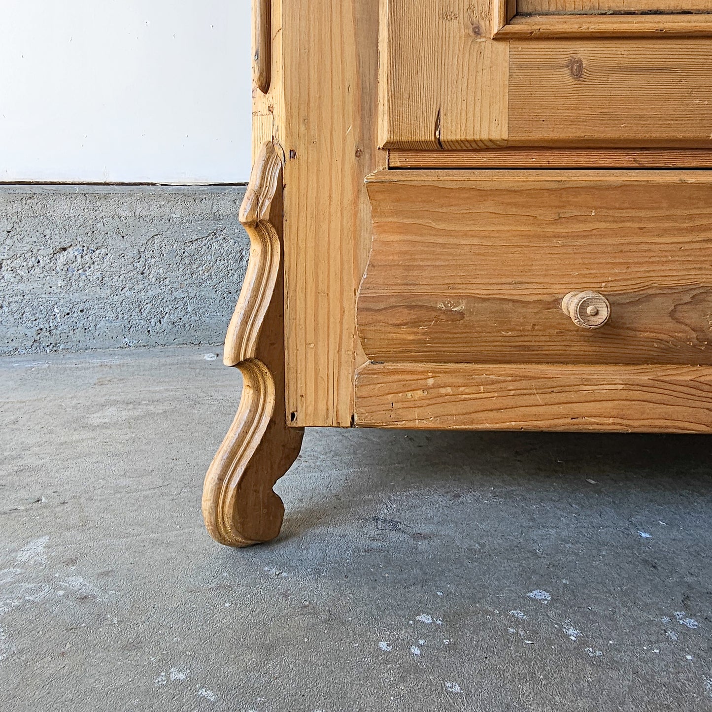 Antique Pine Armoire with Serpentine Legs