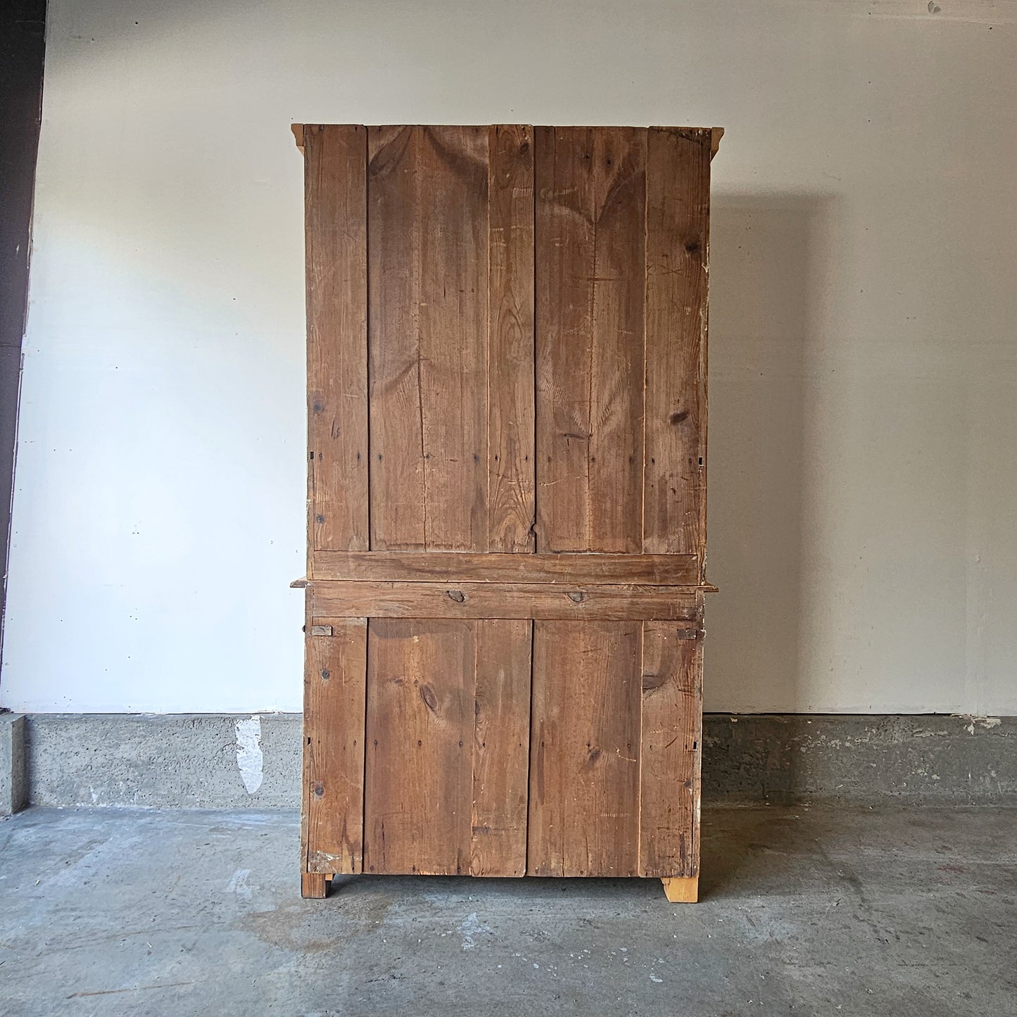 Antique pine hutch with glass doors - two pieces