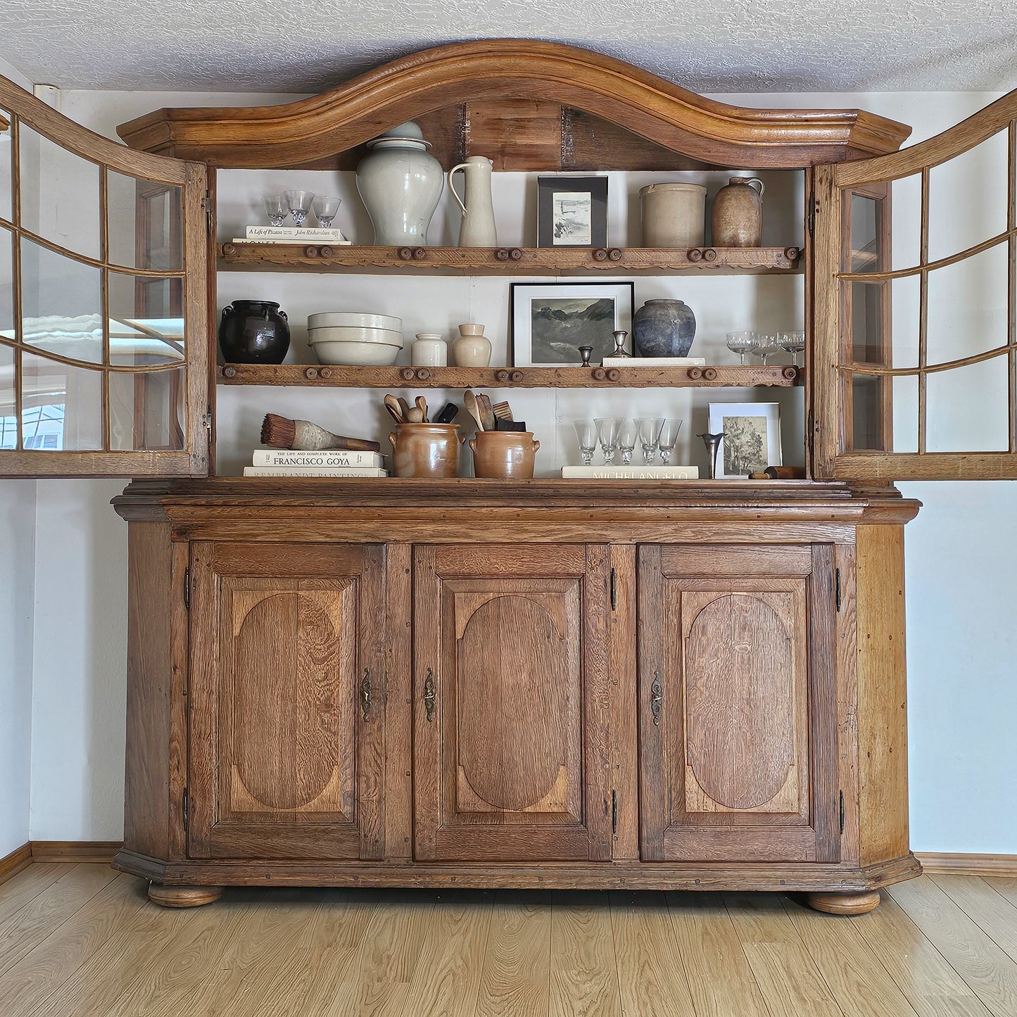Antique 18th Century German Baroque Oak Hutch Cabinet