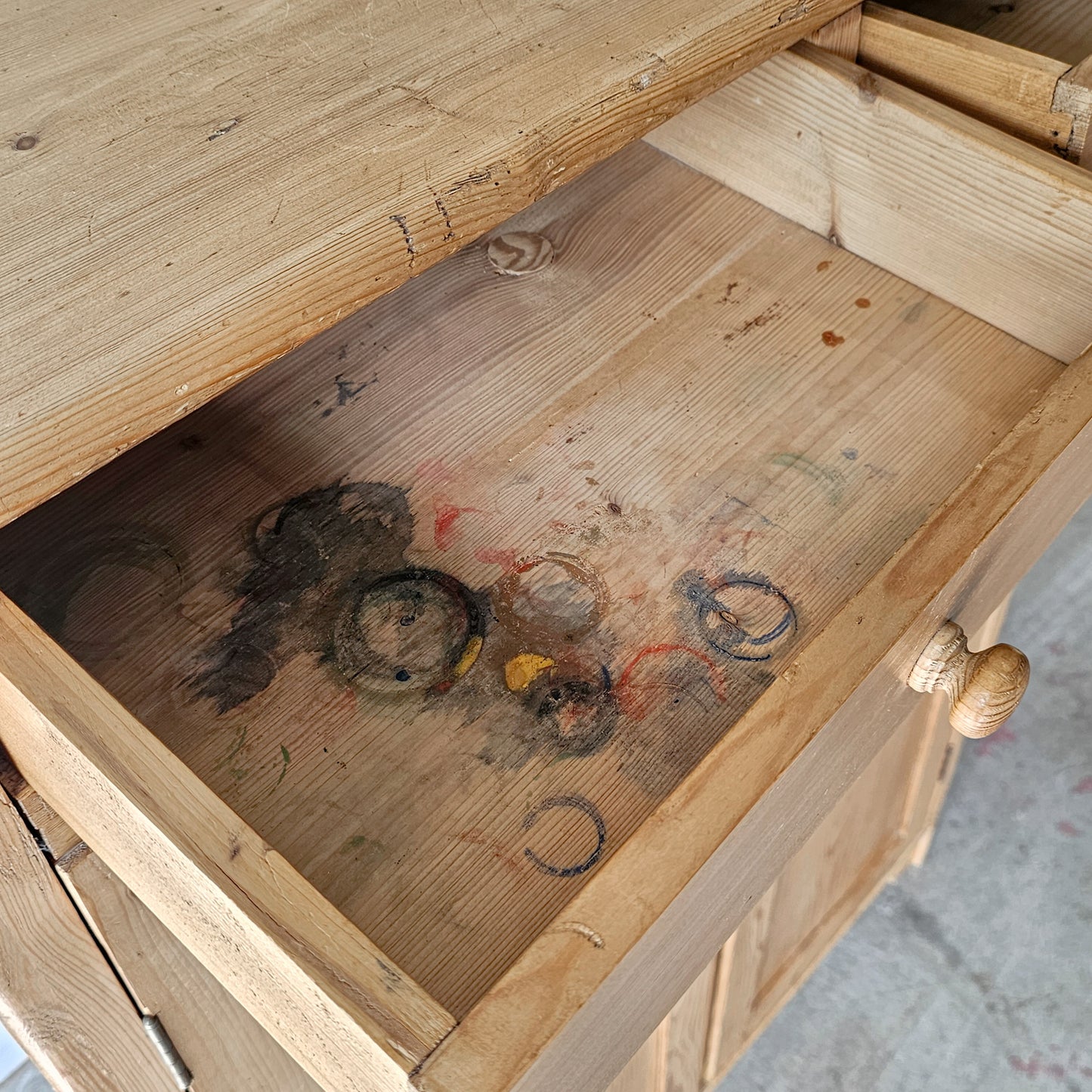 Antique pine cupboard with drawers