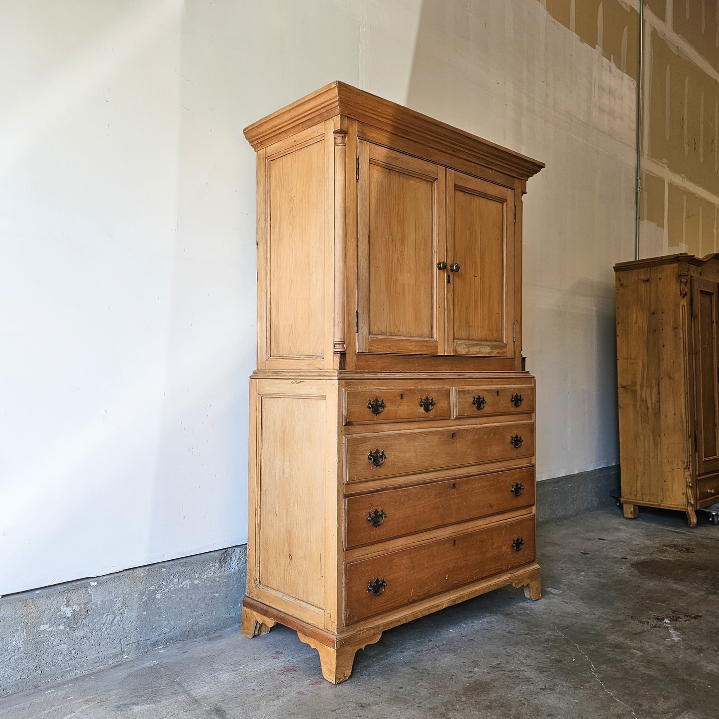 Antique pine linen press cabinet