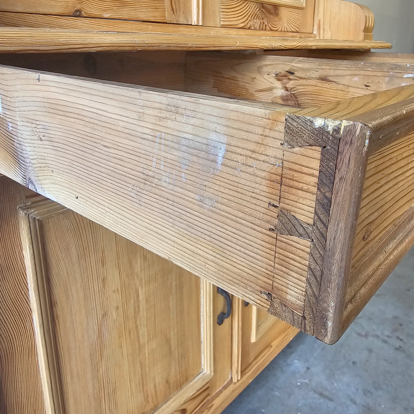 Antique pine hutch with glass doors - two pieces