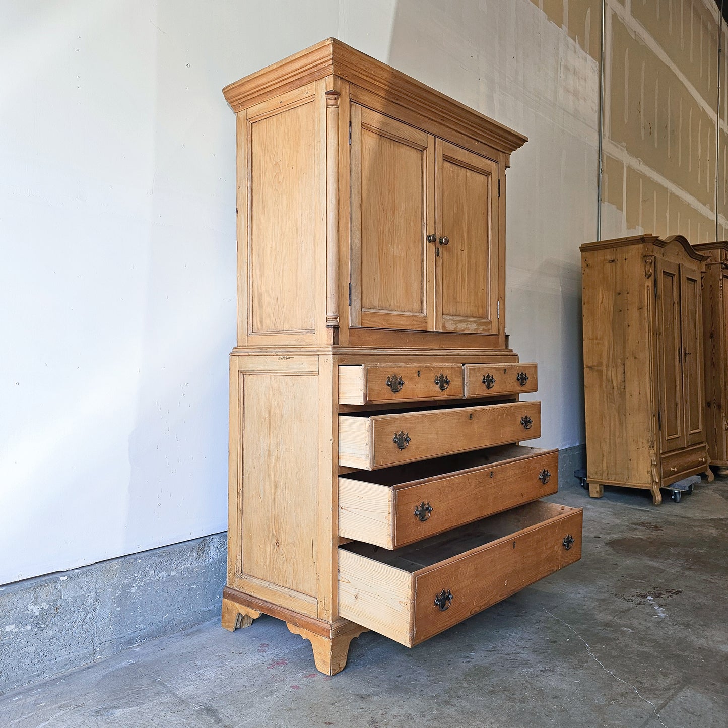 Antique pine linen press cabinet