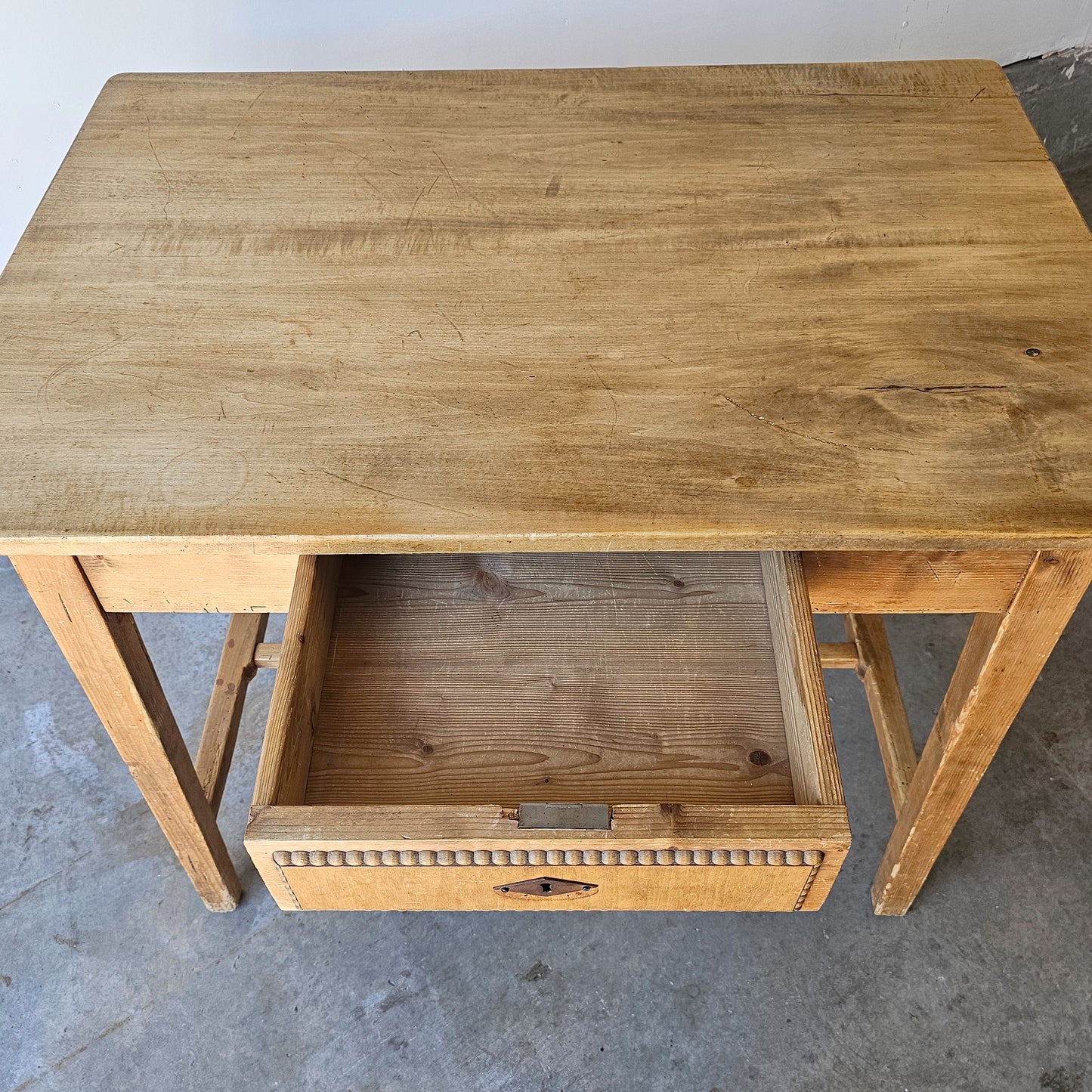 Small Antique pine table with stretcher base