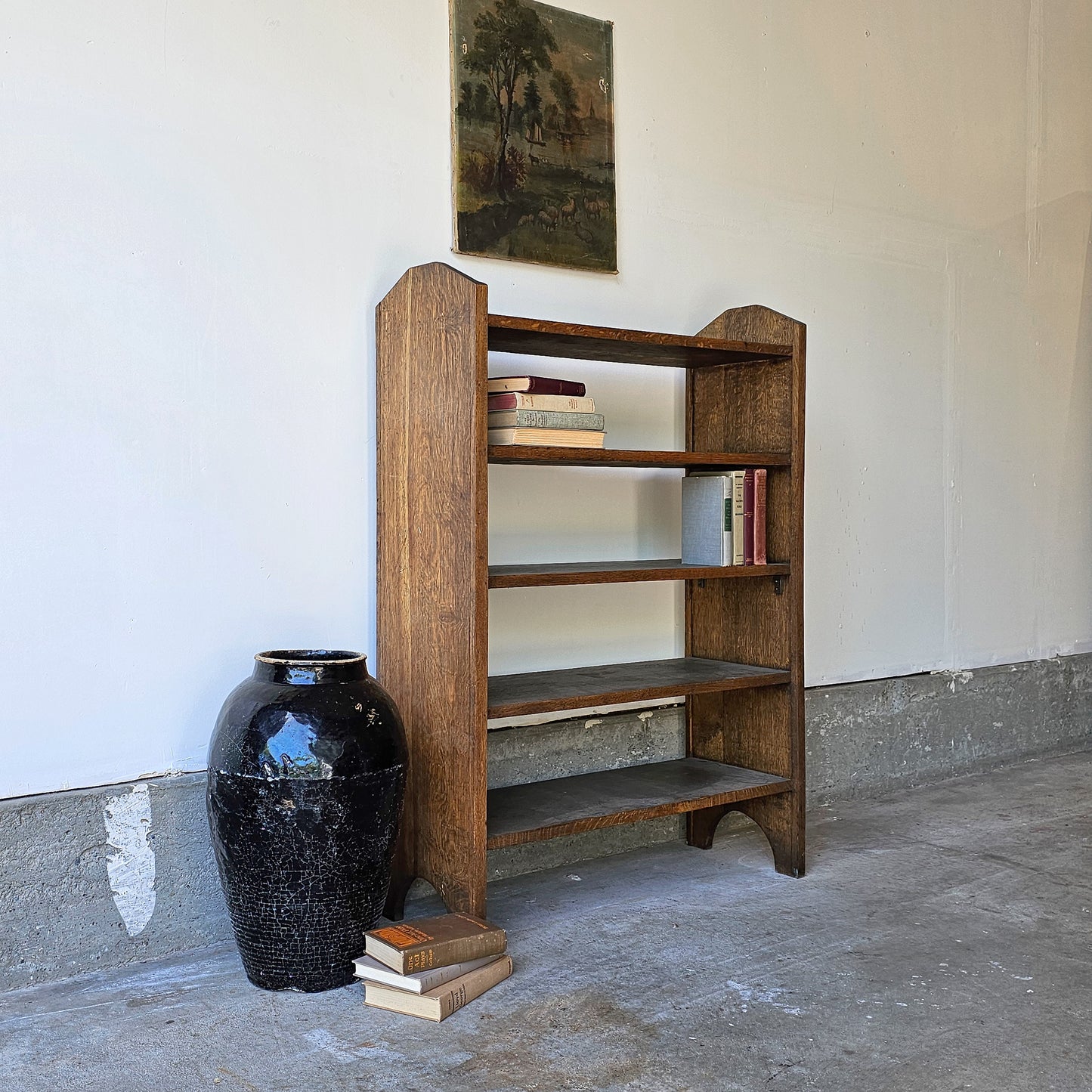 Antique Arts & Crafts Oak Bookshelf – 4 Shelves