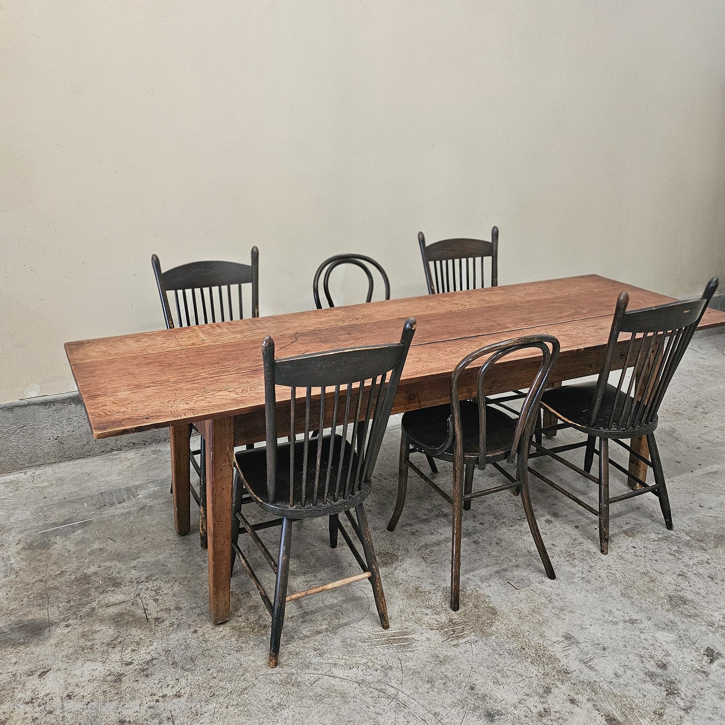 Antique three plank farmhouse dining table
