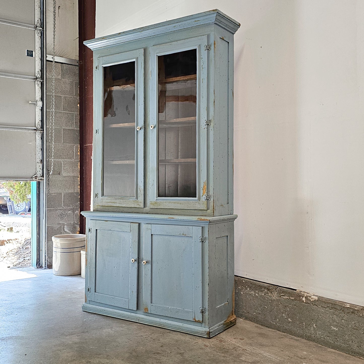 Antique painted blue hutch