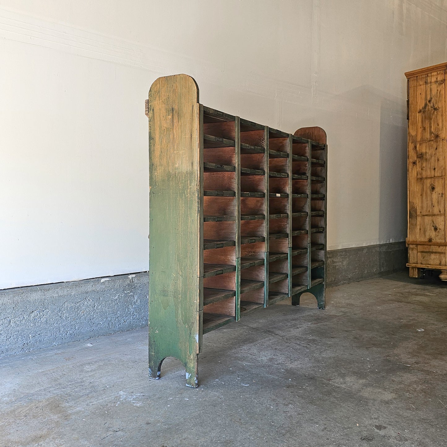 Antique Pine Mail Sorter with Chippy Green Paint