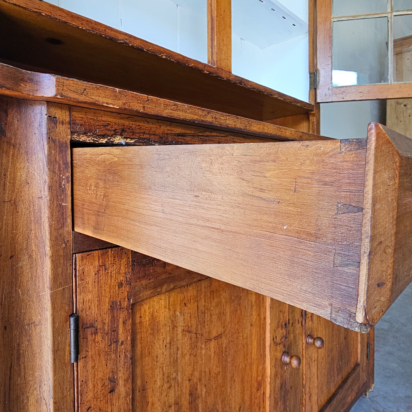 Antique American Pine Hutch with glass doors