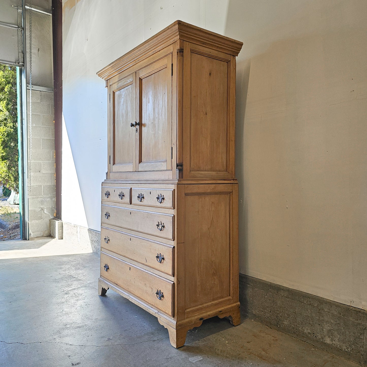Antique pine linen press cabinet