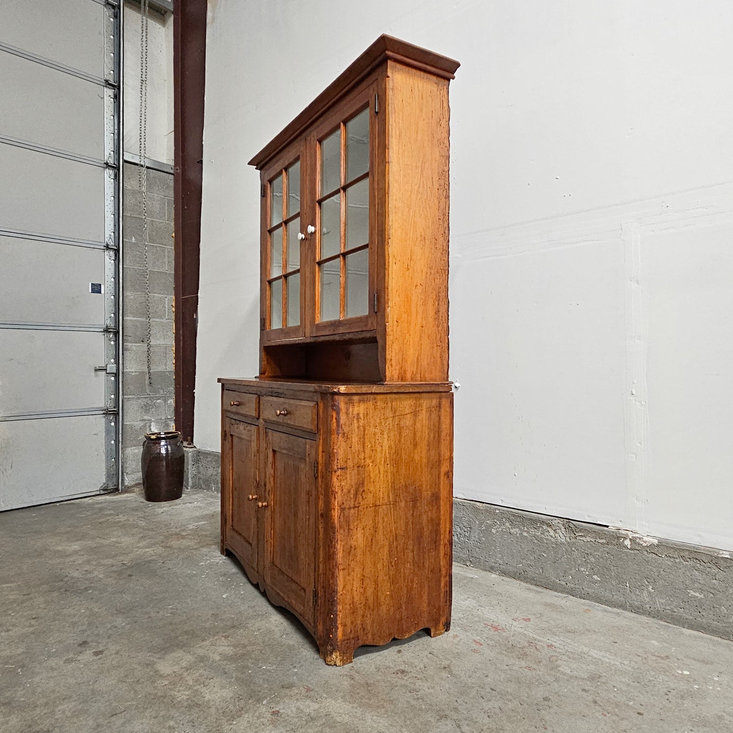 Antique American Pine Hutch with glass doors