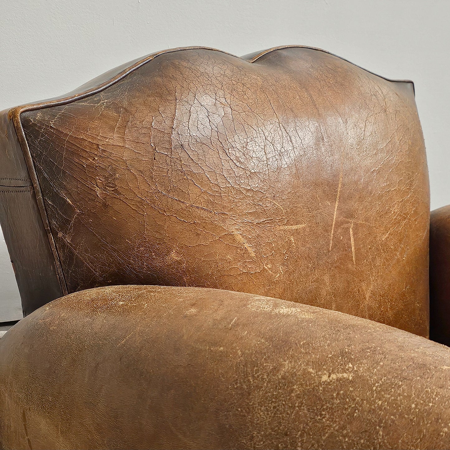 Pair of 1920's French Leather Mustache Club Chairs