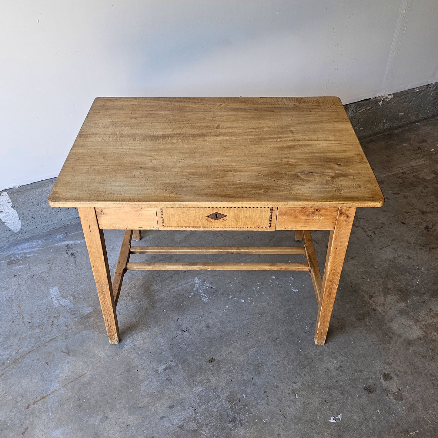 Small Antique pine table with stretcher base