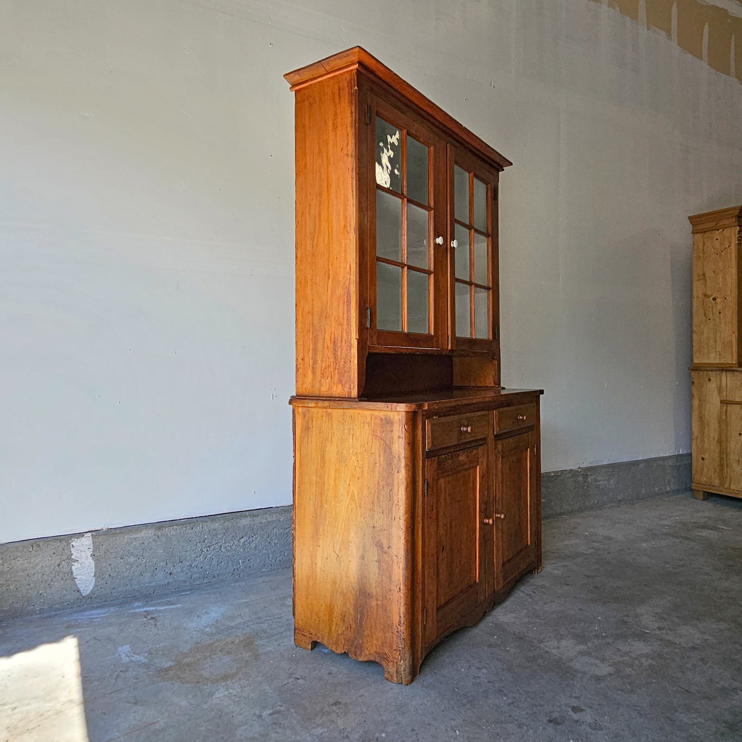 Antique American Pine Hutch with glass doors