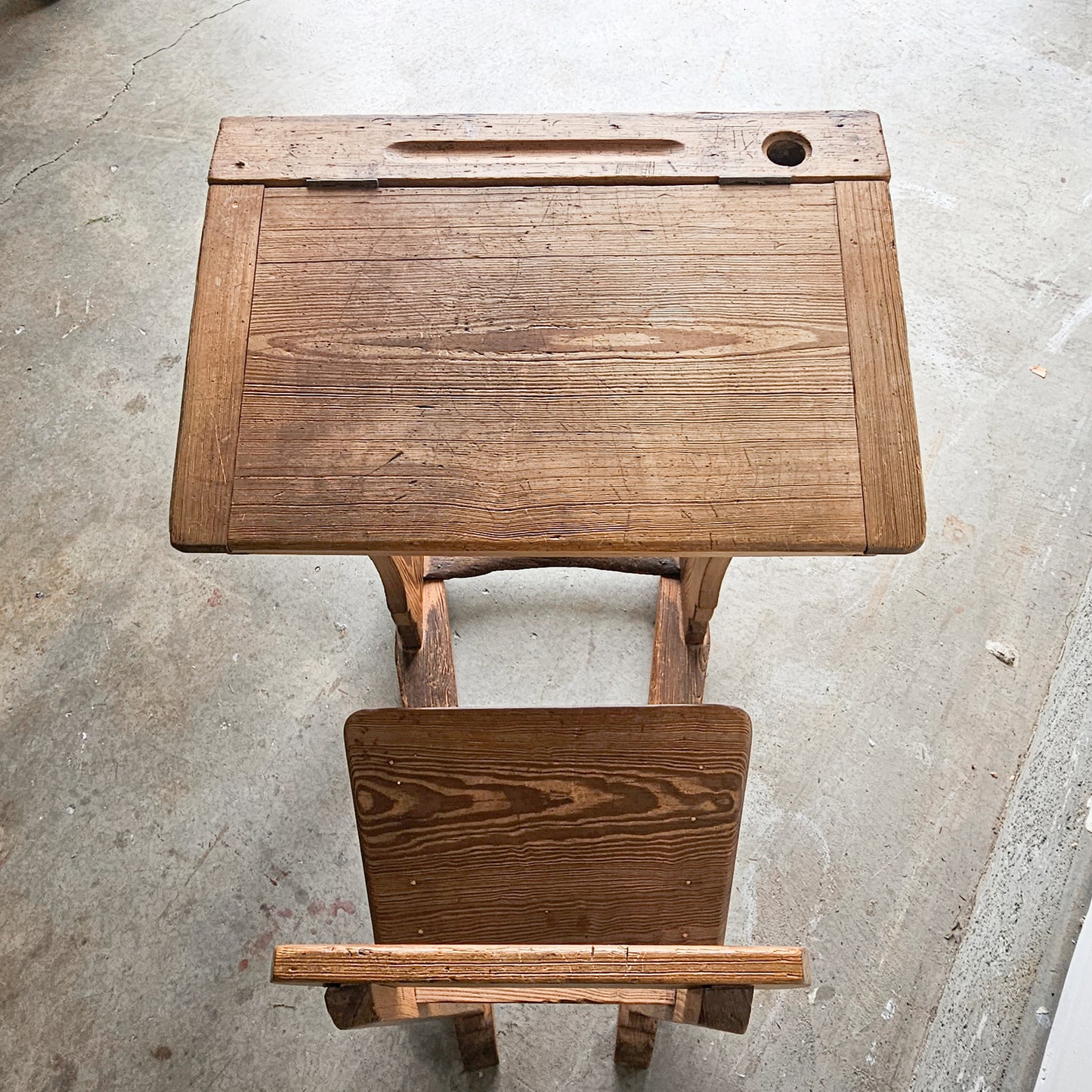 Antique pine children’s school desk