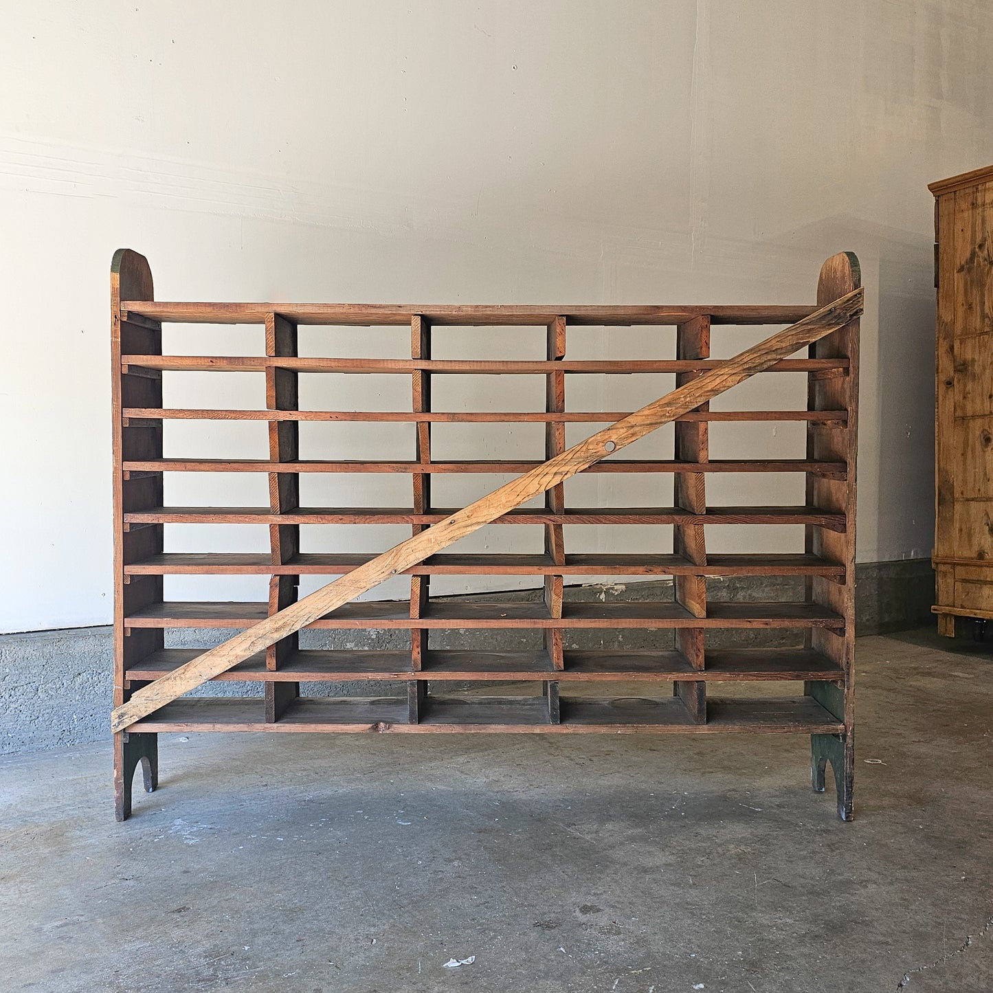 Antique Pine Mail Sorter with Chippy Green Paint